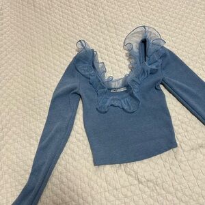 Zara organza ruffle neckline